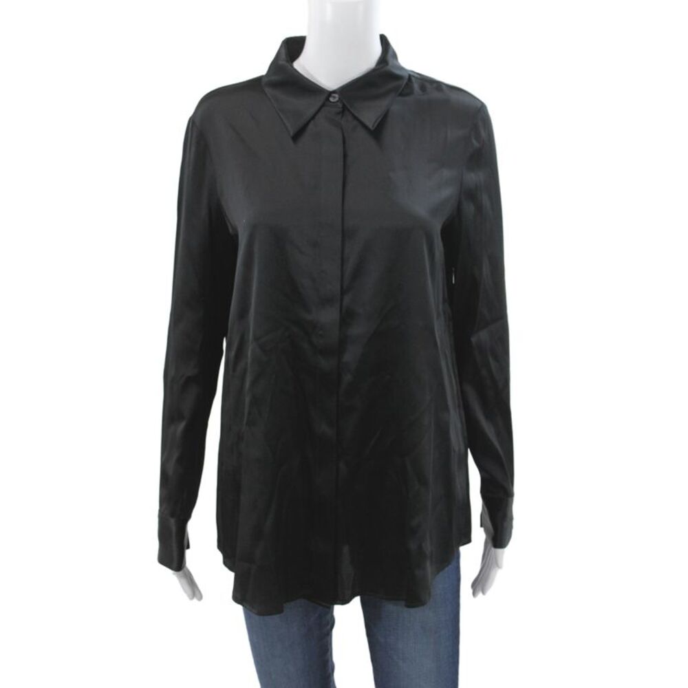 Max & Moi Womens Black Silk Collared Button Up Blouse Long Sleeve Size 36